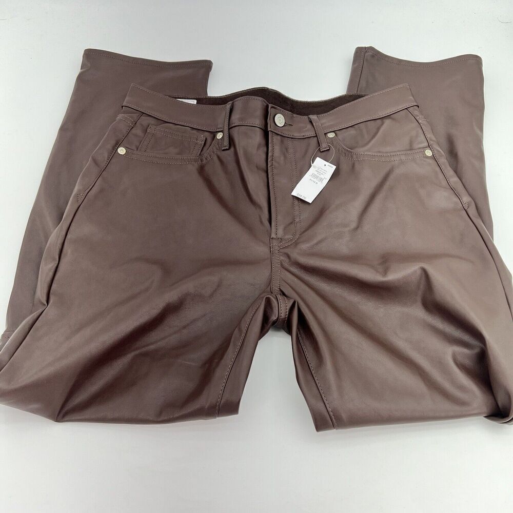 Gap Vintage Slim High Rise Pants Brown Faux Vegan Leather Womens Size 31 12 x 27